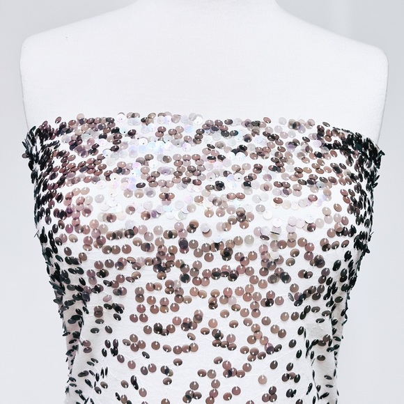 Express Sequin Ombré Strapless Tube Top SZ Medium Y2K Cream Cotton Modal Stretch - Picture 8 of 11